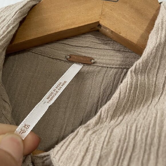 Free People Summer Stars Puffy-Sleeve Button Down Crochet Trim Top XS Brown - Picture 4 of 16